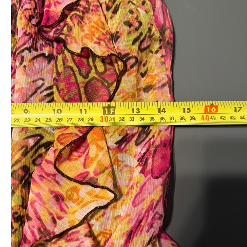 IZ Byer California Ruffle Animal Print Blouse Pink Yellow Sleeveless Small - Picture 4 of 9